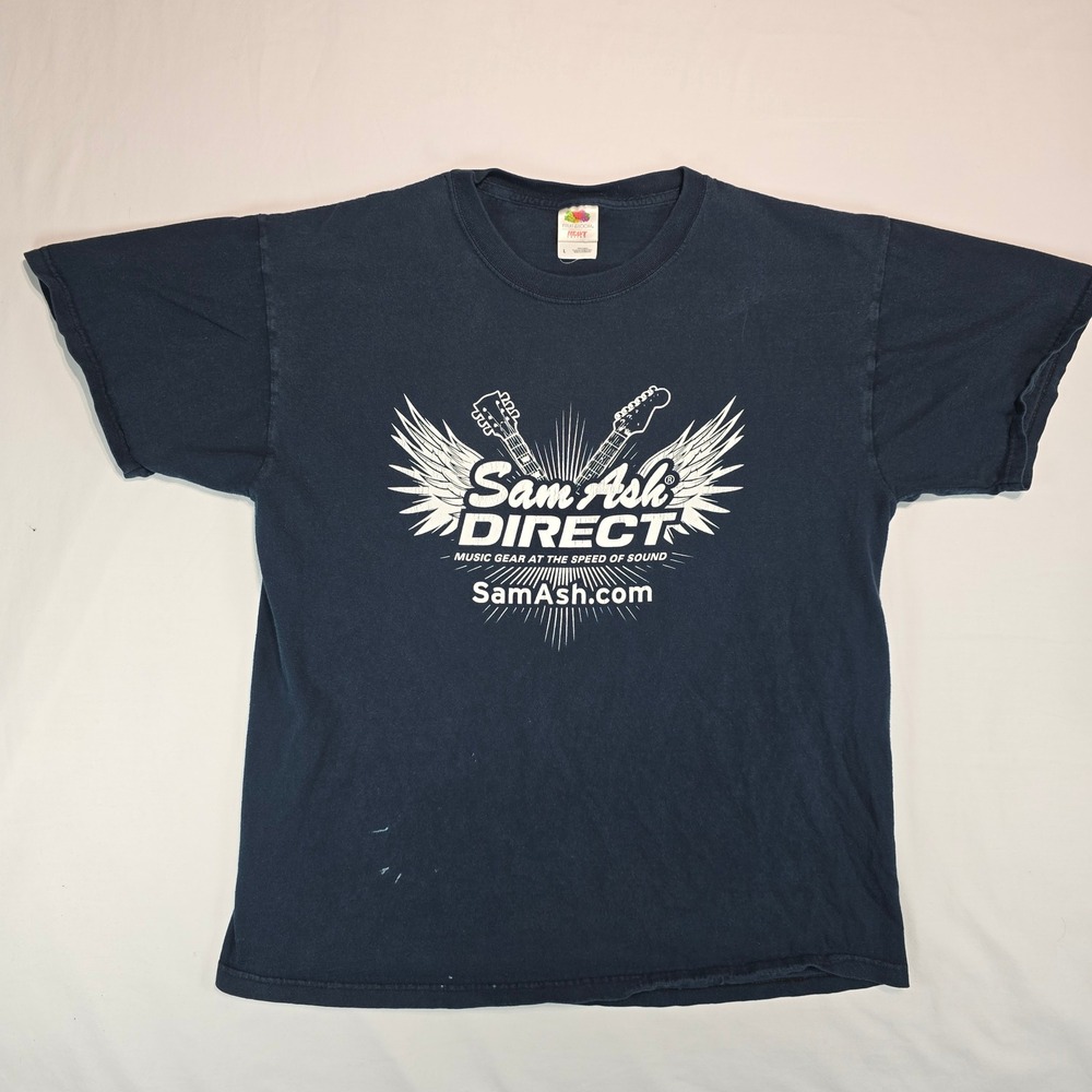 Fruit of the Loom Sam Ash Direct Guitar Graphic T-Shirt Navy Blue Large